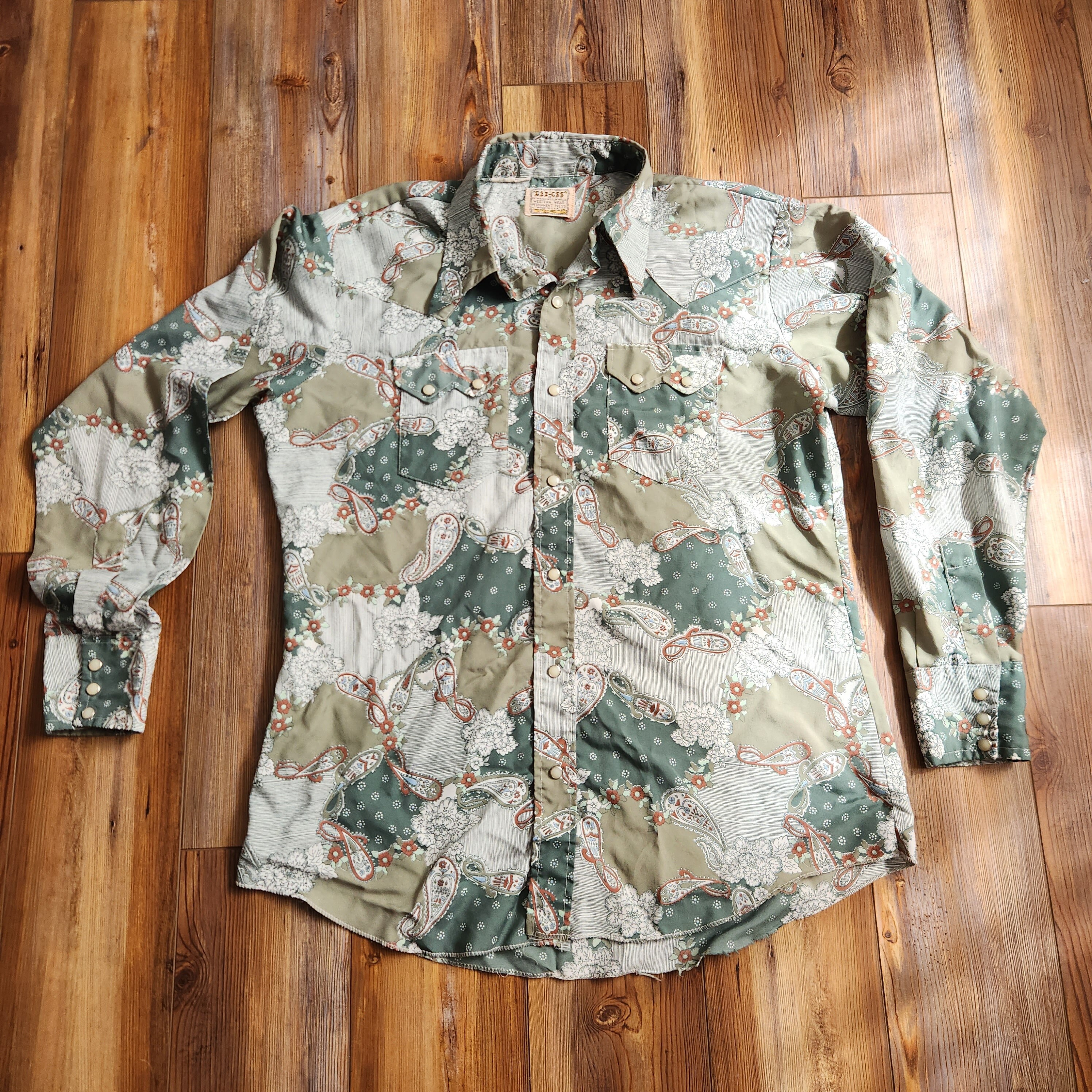 Vintage Dee Cee Green Paisley Western Shirt Etsy Australia