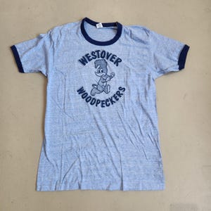 Deadstock Westover Woodpeckers Blue Ringer T shirt Large.