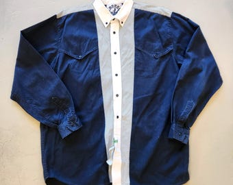 Schwarz und weiß Rodeo Active Herren formelles Westernhemd XL
