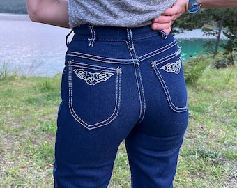 24 x 36 vintage Karman Kenny Rogers westernjeans, bloemenborduursel