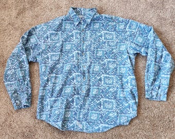 Levis Blau Grün Grau Abstrakt Print Button Up Shirt XL