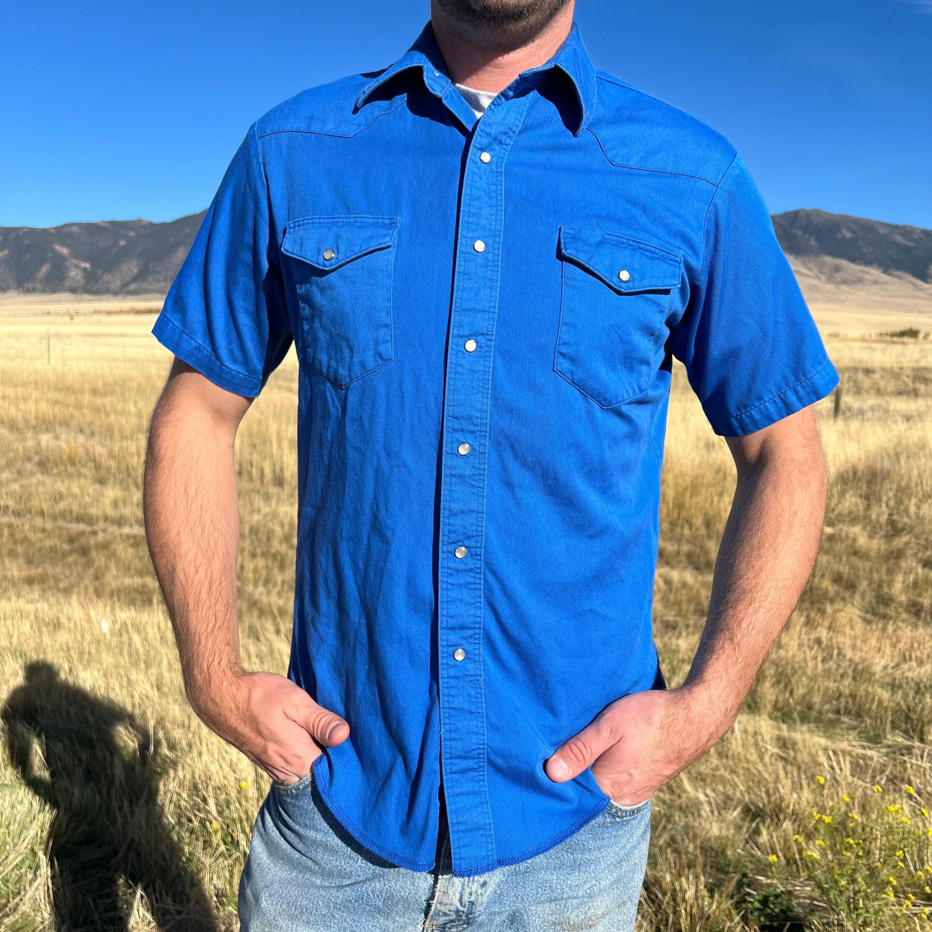 Western Wrangler Royal Blue Short Sleeve Pearl Snap Shirt - Etsy