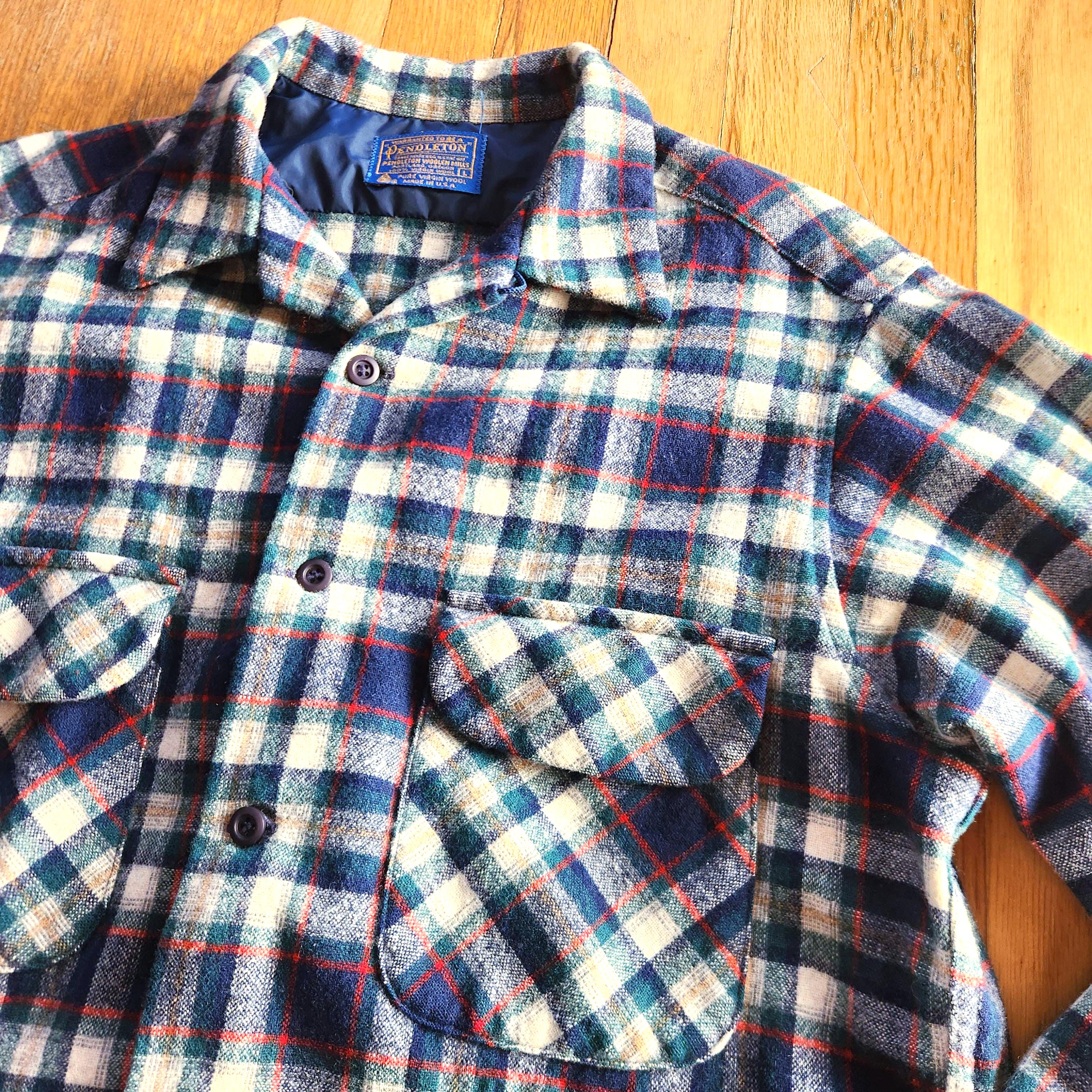 Chemise Pendleton Homme Manches Courtes - Taille L - Carreaux Vert Bleu Rouge - Occasion Très Bon état