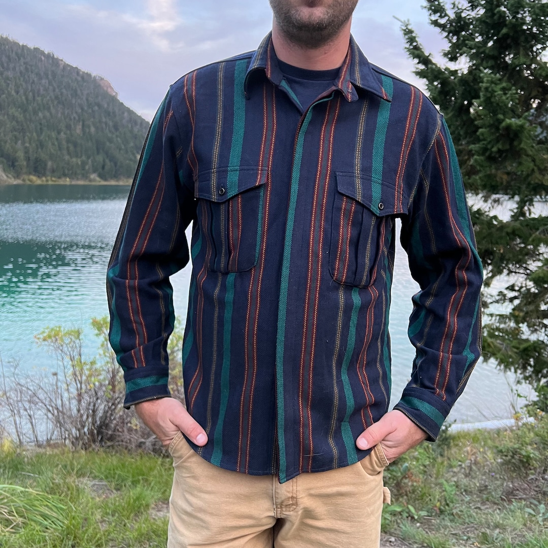 Buy Vintage Henry Grethel Navy and Multicolored Striped Wool Blend