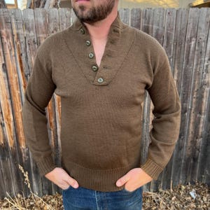 vintage brown wool henley sweater size large