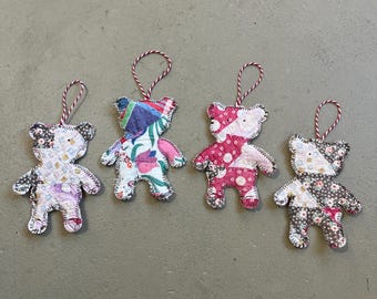 Vintage Floral Patchwork Bear Ornament, Handmade Holiday Decoration