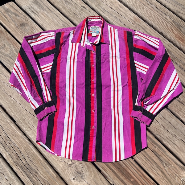 Chemise Vintage Wrangler Brushpopper Années 80-90 Rayée - Taille 15.5 - Occasion
