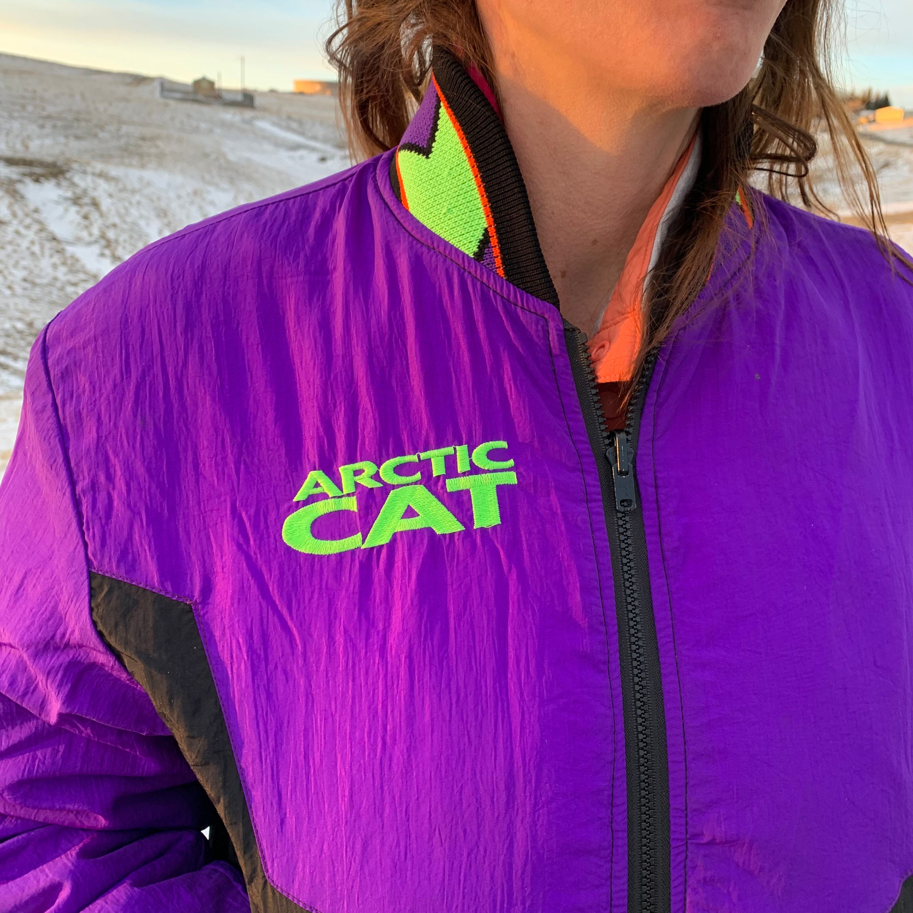 Purple Black Green Vintage Arctic Cat Zip up Jacket Size Small Etsy