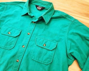 Men's Vintage 90's Eddie Bauer Teal Blue Chamois Cloth Button up