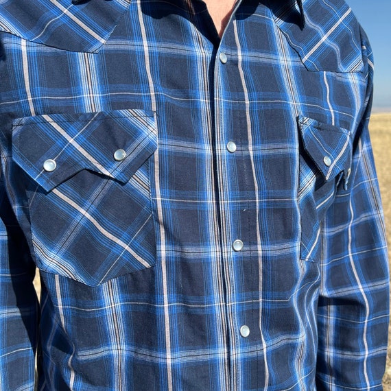 Ely Cattleman blue and white plaid long sleeve pe… - image 2