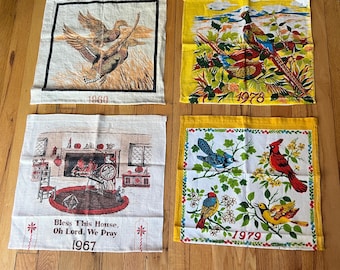 Juego de 4 servilletas de toalla con calendario vintage hechas a mano (1960, 1969, 1978 y 1979)
