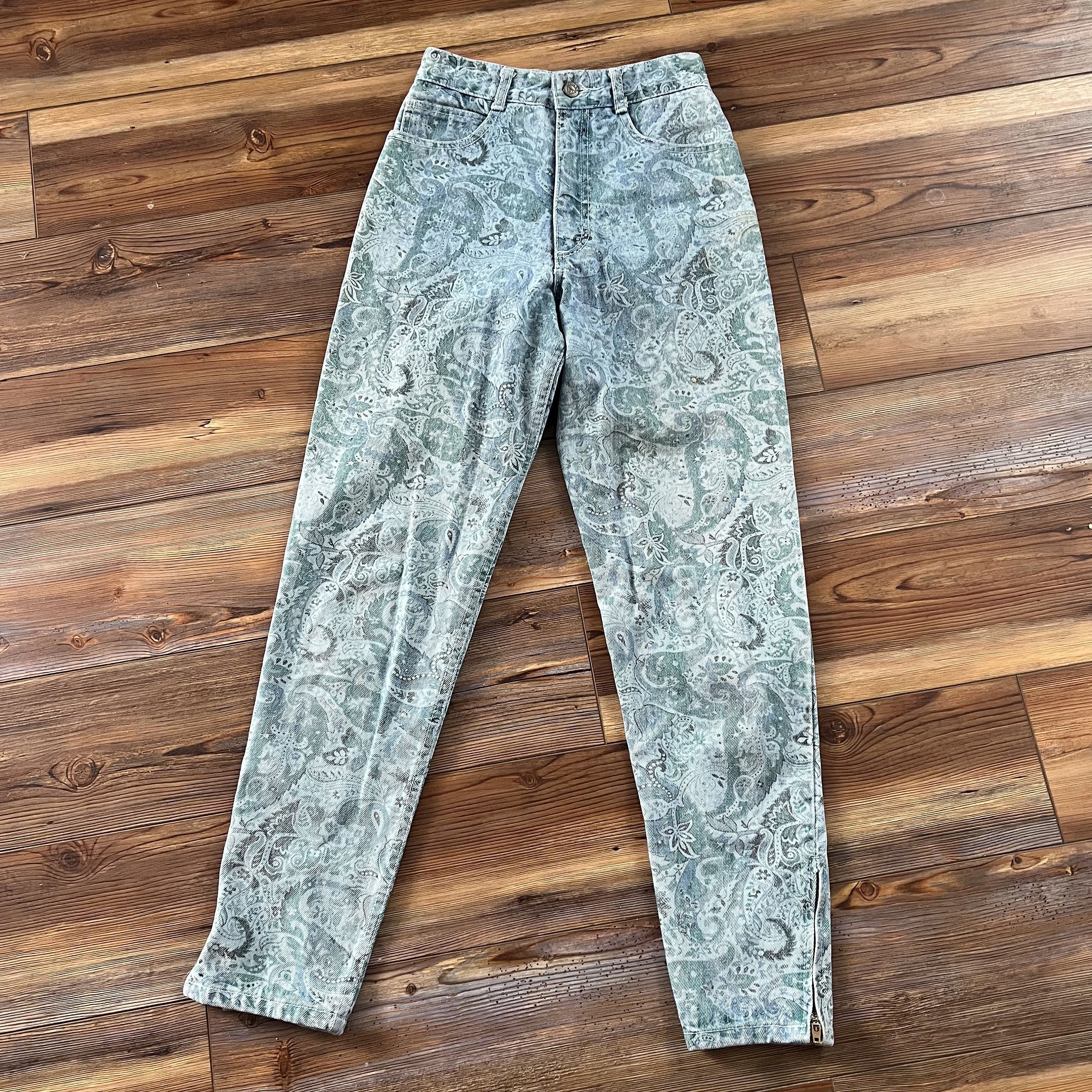Vintage Georges Marciano for Guess Blue Paisley Ankle Zip Jeans