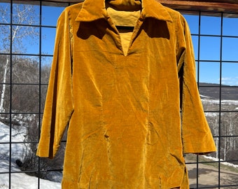 vintage hecho a mano estilo años 70 blusa de terciopelo amarillo mostaza pequeña