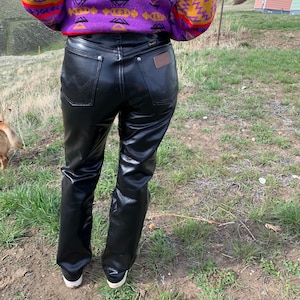 90s Vintage Wrangler Black Faux Leather Pants 5/34 28 - Etsy