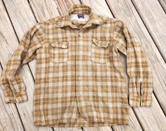 Vintage Pendleton Wool Plaid Shirt: Brown & Yellow, Medium