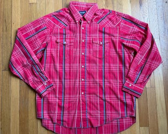 Vintage western Wrangler red plaid long sleeve snap shirt size 18x36, 2xl