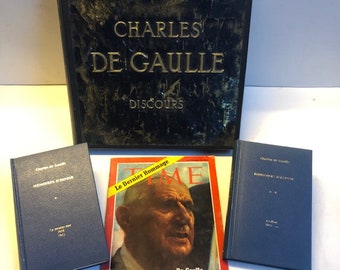 1970s Charles de Gaulle's speeches on 12 lp-records, 2 volumes Memoirs + Time Magazine