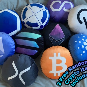 Crypto Pillows! 1foot in diameter. Stuffed with Poly-Fil, Premium Polyster Fiber. Includes Two Free Crypto Items (randomized)