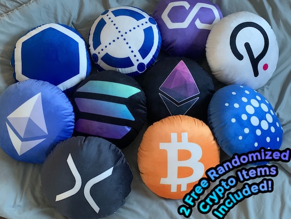 Crypto Pillows! 1foot in diameter. Stuffed with Poly-Fil, Premium Polyster Fiber. Includes Two Free Crypto Items (randomized)