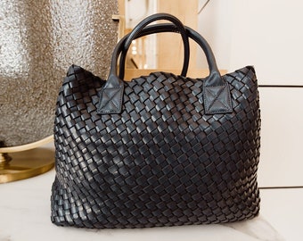 leather woven backpack