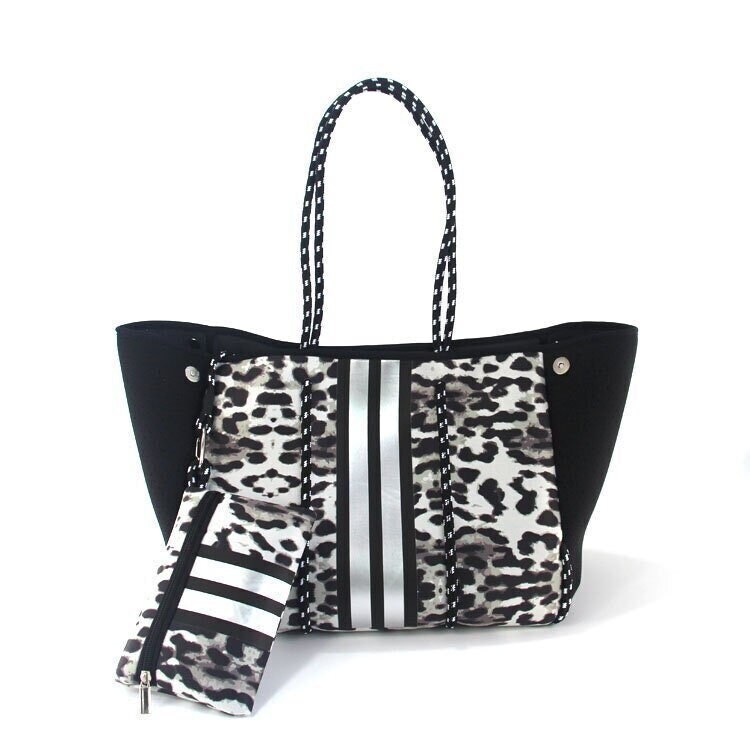 LEOPARD BAG I Neoprene Tote Bag With LEOPARD Design With Silver