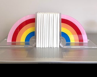 Lucite Acrylic Rainbow Bookends