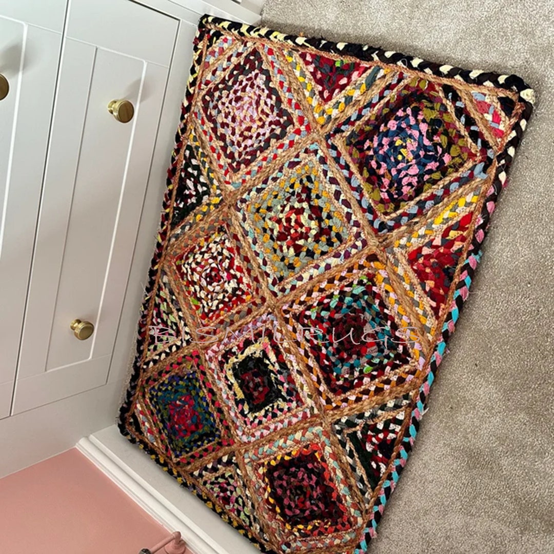 2 X 3 Foot Area Rug Colorful Braided Rag Rug Floor Rug Rectangle Rugs Hand Braided Bohemian Rug