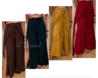 pantalón cruzado, pantalón cruzado de rayón, pantalón de pierna abierta, pantalones cruzados para mujer, pantalones divididos, pantalón palazzo de pierna ancha boho, pantalones sólidos, pantalones palazzo