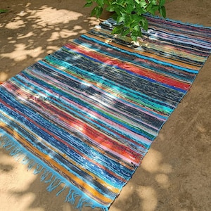 Turquoise Chindi Rug Area Rag Rug, Indian Carpet, Floor Decor Rag, Colorful Rug, Living Room decoration