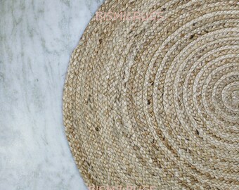 Alfombra de yute natural hecha a mano india, alfombra redonda de área bohemia, alfombra de piso de decoración del hogar ecológica, alfombra de trapo interior