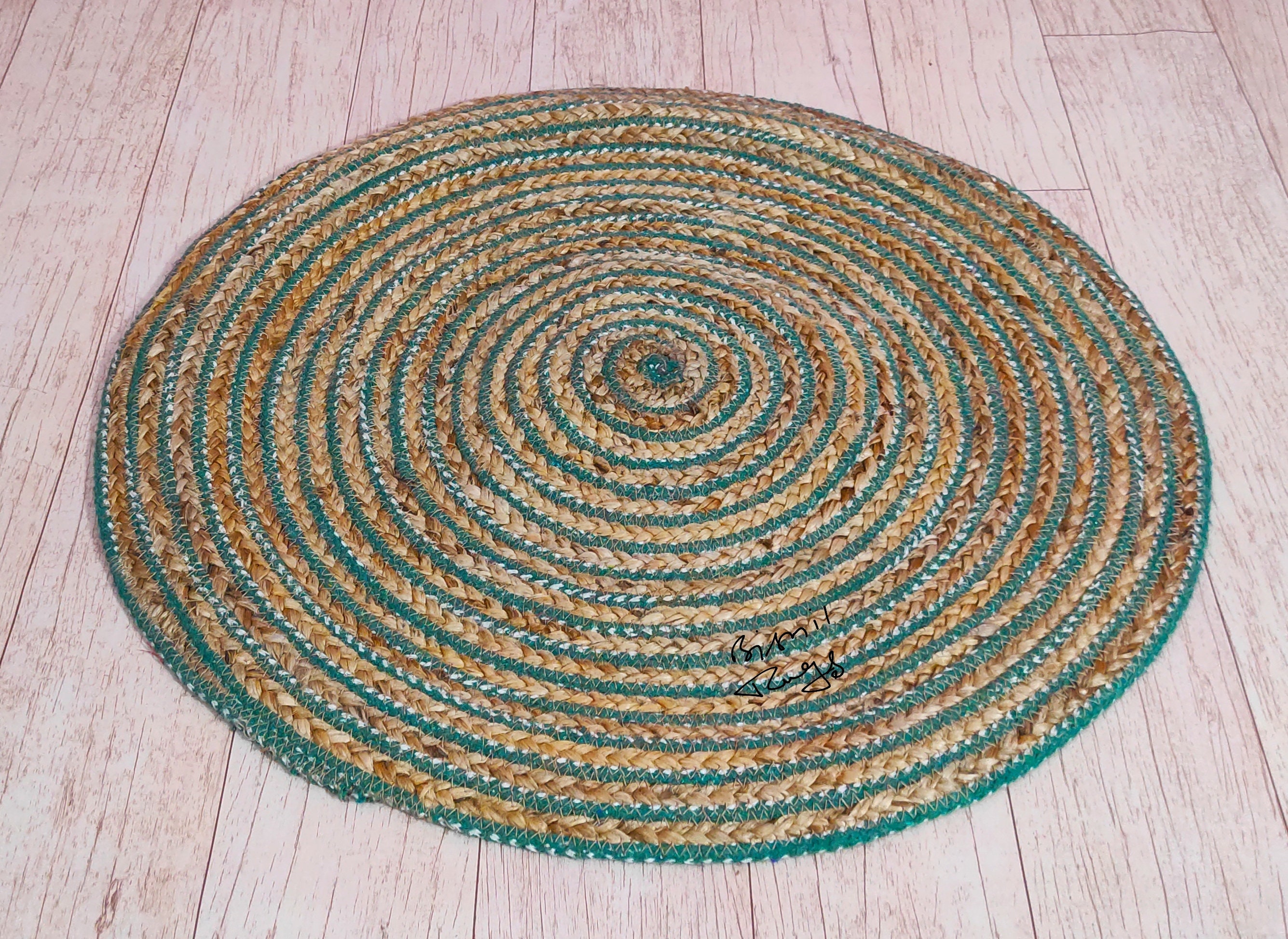 96 inches Jute green rug braided rag rug home decor rug Etsy