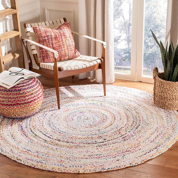 Round Rag Rug Cotton Circle Mat Modern Floor Rugs Bohemian Braided Chindi Rug Home Décor Area Round Rag Rug