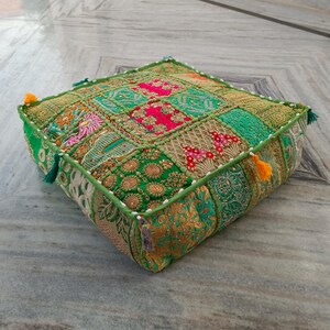 Green Cushion Pillow Cover Bohemian Decorative Pillow Vintage Cushion Cover Patchwork Square Floor  Decor Unfilled Zafu