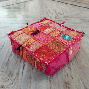 Pink Cushion Pillow Cover Bohemian Decorative Pillow Vintage Cushion Cover Patchwork Square Floor  Decor Unfilled Zafu