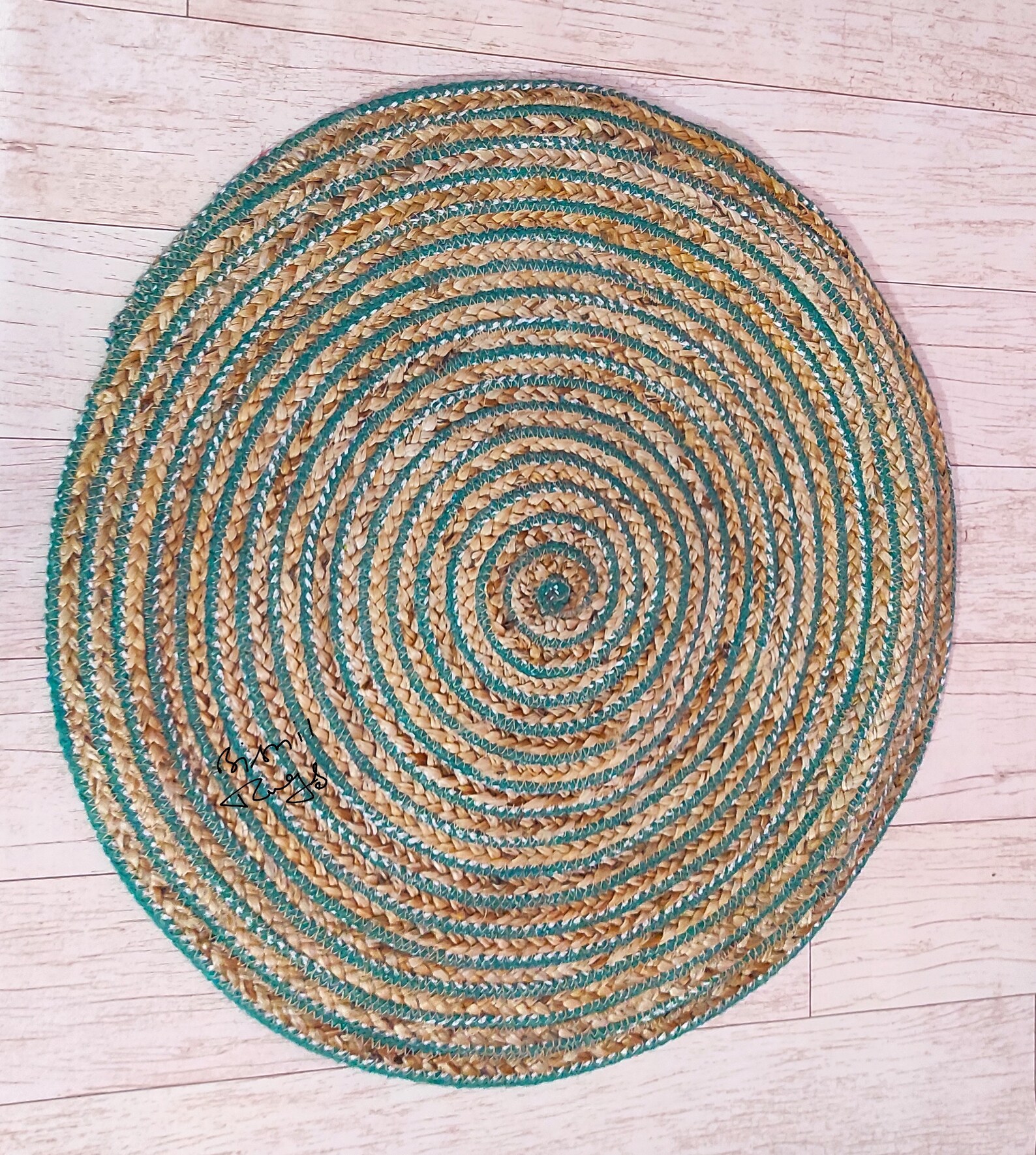 96 inches Jute green rug braided rag rug home decor rug Etsy