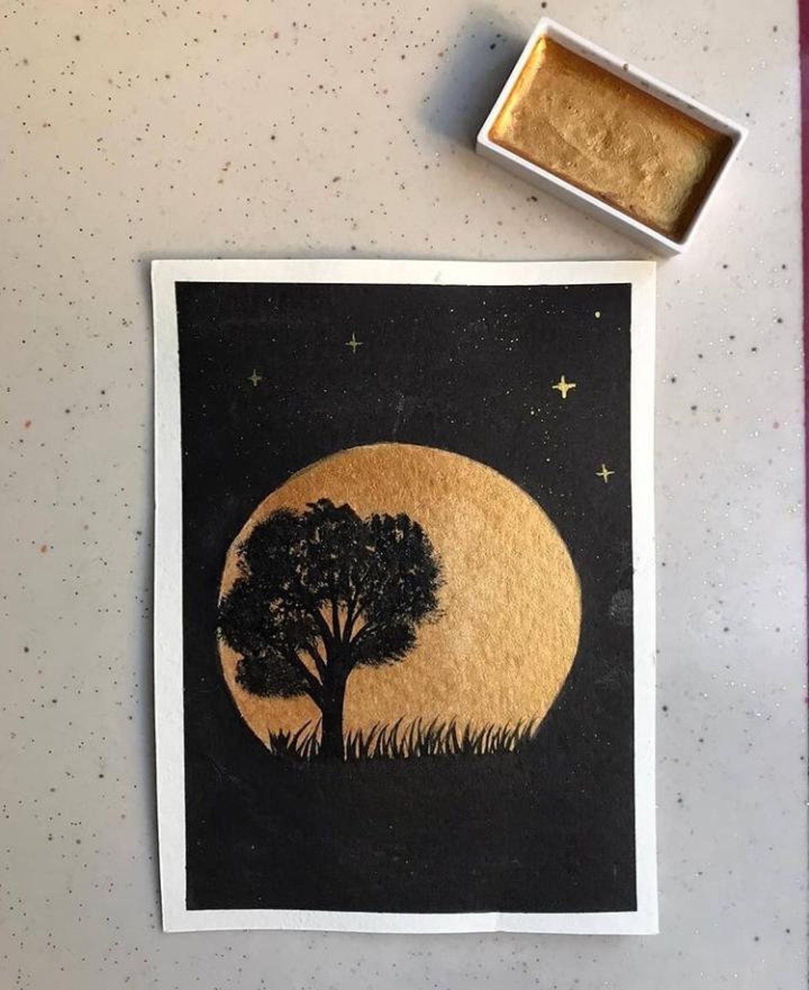Custom metallic watercolor painting / card Etsy
