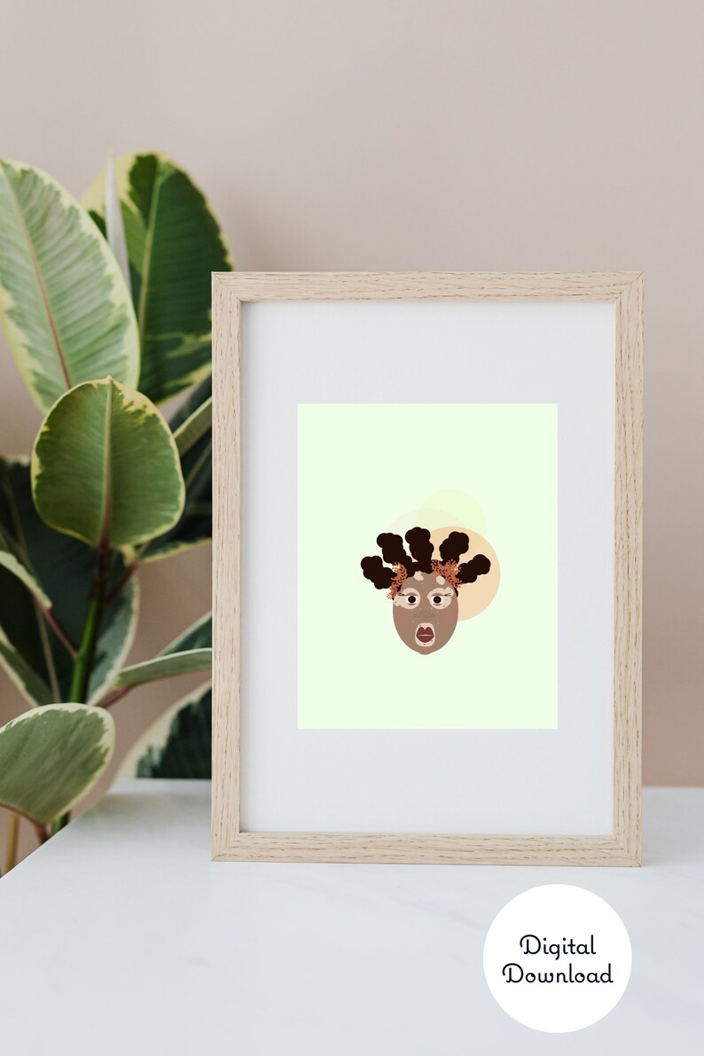 Black woman with vitiligo illustration for people with walls. Whimsical modern woman wall art. Black natural hair wall art for dope queens image 5