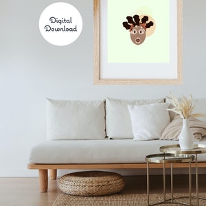 Black woman with vitiligo illustration for people with walls. Whimsical modern woman wall art. Black natural hair wall art for dope queens image 3