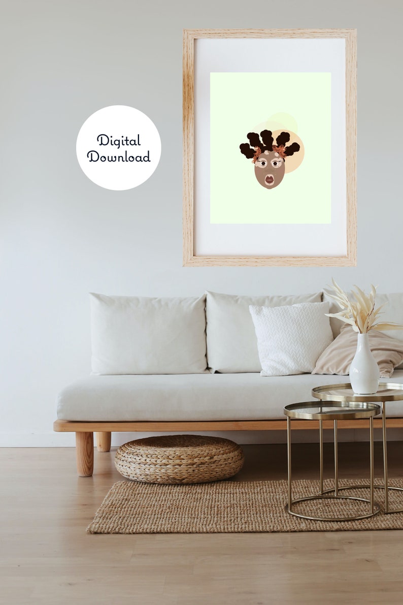 Black woman with vitiligo illustration for people with walls. Whimsical modern woman wall art. Black natural hair wall art for dope queens image 3