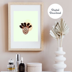 Black woman with vitiligo illustration for people with walls. Whimsical modern woman wall art. Black natural hair wall art for dope queens image 2