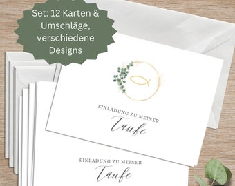 12 baptism invitation cards with envelopes | Baptism invitation set for girls and boys | Simple invitation cards with inscription aid