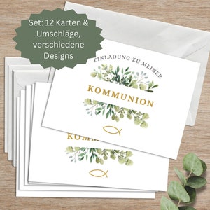 12 Einladungskarten Kommunion mit Umschlägen | Einladung-Set Kommunion Mädchen Jungen | Schlichte Einladungskarten mit Einschreibhilfe