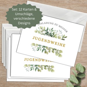 12 Einladungskarten Jugendweihe mit Umschlägen | Einladungs-Set Jugendweihe Mädchen Jungen | Schlichte Einladungskarten mit Einschreibhilfe