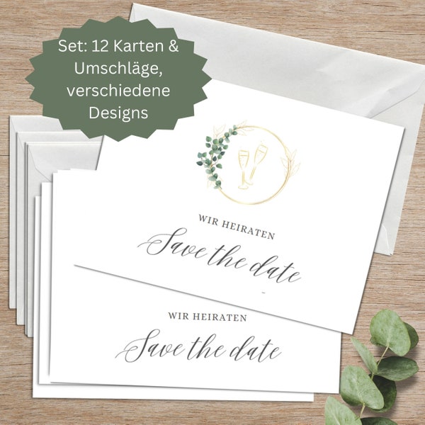 12 'Save the Date' wedding invitation cards with envelopes | Wedding invitation set | Simple invitation cards with writing aid