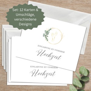 12 Einladungskarten Hochzeit/Ehe mit Umschlägen | Einladungs-Set Hochzeit, Hochzeitseinladung | Schlichte Einladungskarten + Einschreibhilfe