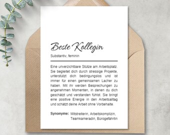 Karte "Beste Kollegin" Definition | Definitionskarte Duden | A6-Format, inkl. Umschlag