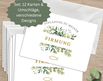 12 Einladungskarten Firmung mit Umschlägen | Einladung-Set Firmung Mädchen Jungen | Schlichte Einladungskarten mit Einschreibhilfe