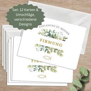12 Einladungskarten Firmung mit Umschlägen | Einladung-Set Firmung Mädchen Jungen | Schlichte Einladungskarten mit Einschreibhilfe