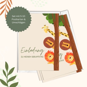 Einladungskarten Kindergeburtstag | Jungen, Mädchen, Unisex | Einladung Geburtstag - Set mit Karten & Umschlägen | Motiv: Safari