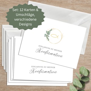 12 Einladungskarten Konfirmation mit Umschlägen | Einladung-Set Konfirmation Mädchen Jungen | Schlichte Einladungskarten mit Einschreibhilfe